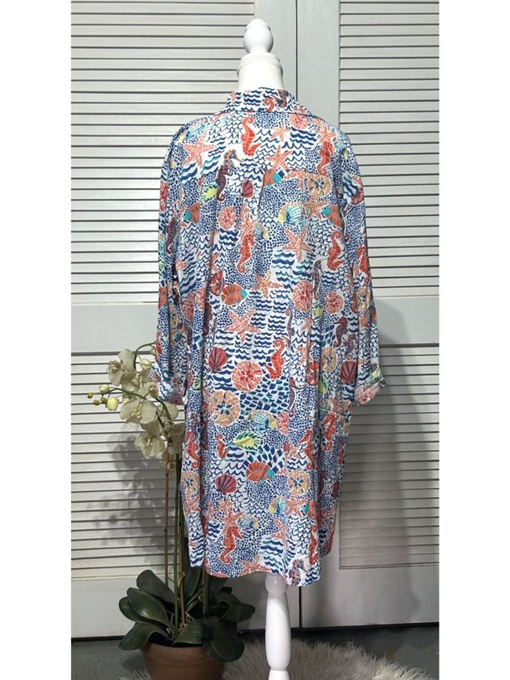 NWT Talbot Women's Blue Cotton Seahorse Crinkle Beach Shirt Dress Size 2X 3453 - Picture 5 of 14